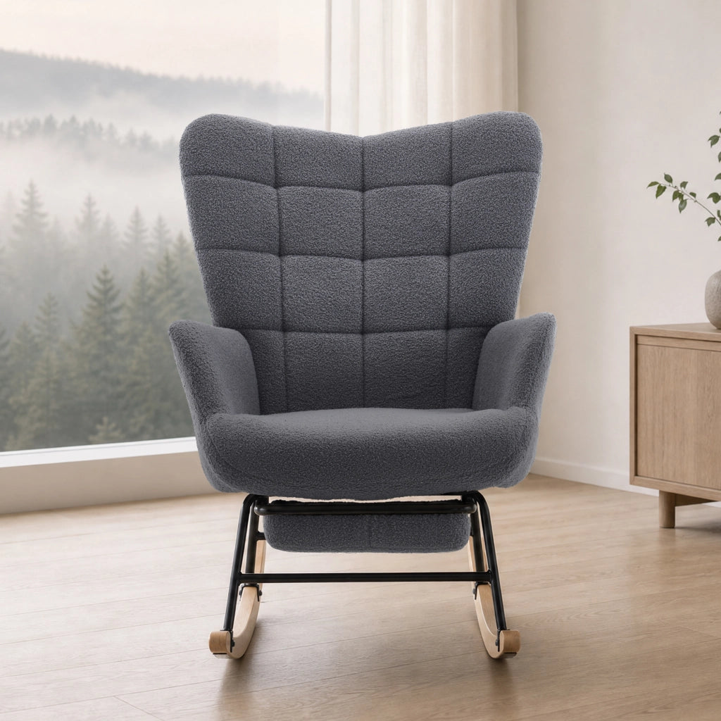 Sedia a dondolo con poggiapiedi 91x61x88 cm in metallo e legno; grigio