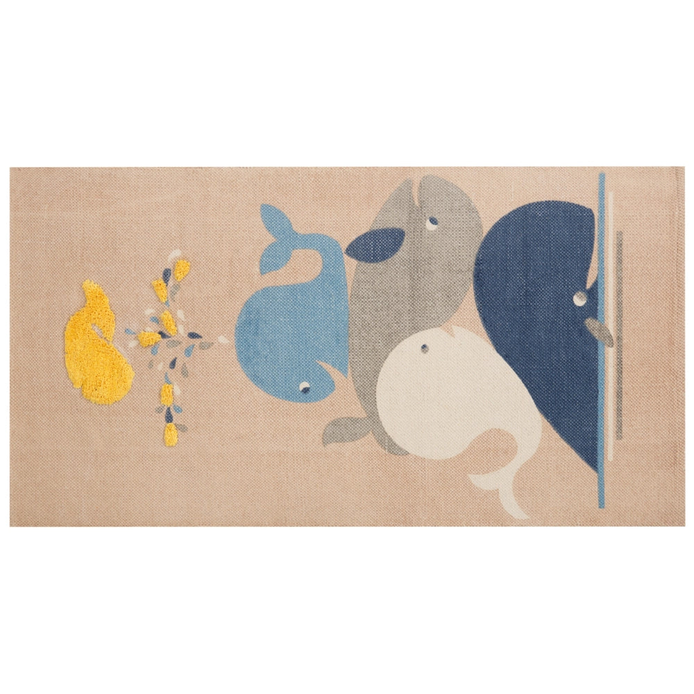 Tappeto Area Beige Stampa di Balena 80 x 150 cm Runner a pelo basso per la sala giochi dei bambini