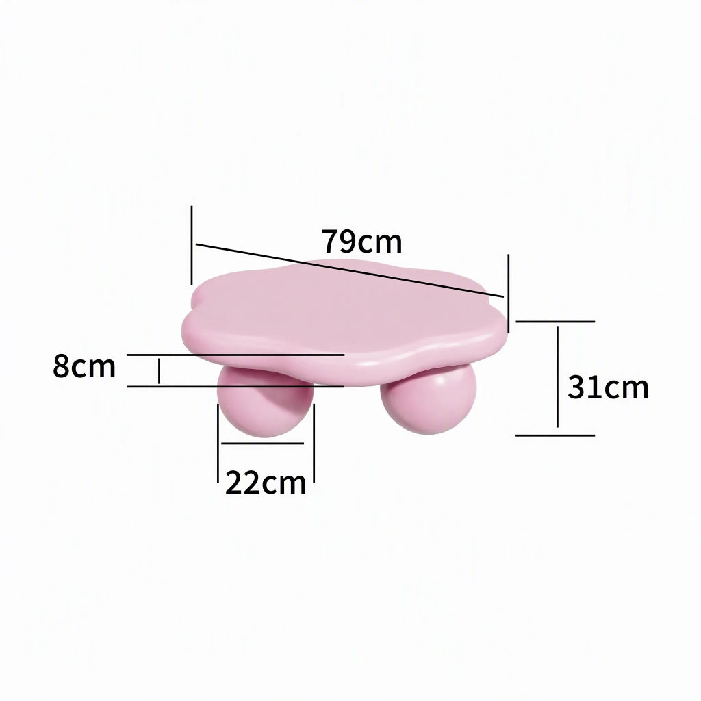 Tavolino da Caffè Rosa a Forma di Nuvola e Petali, 80 cm, Design Minimalista con Gambe Sferiche, Salvaspazio per Piccoli Appartamenti, Adatto a Bambini e Animali