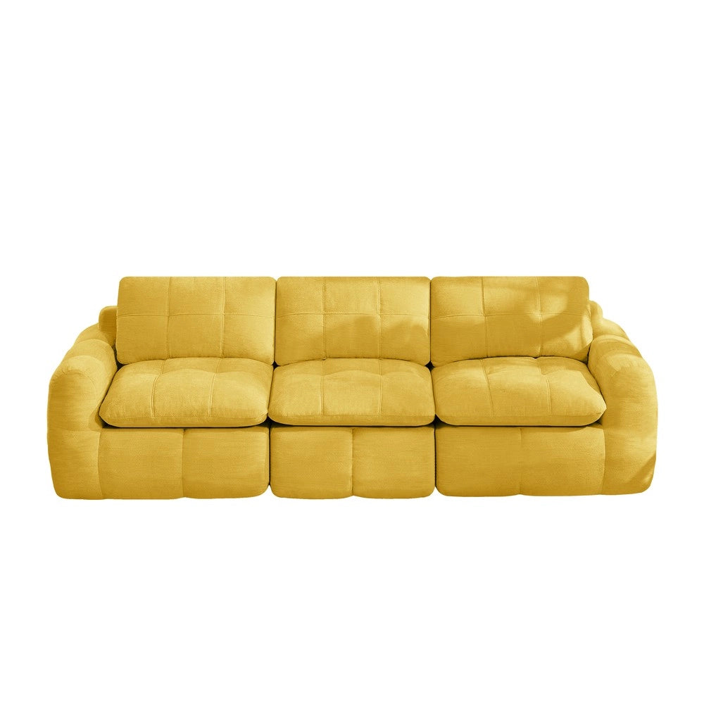 Divano 3 posti ¨C Minimal ¨C Giallo, tessuto chenille imbottito con cuscini