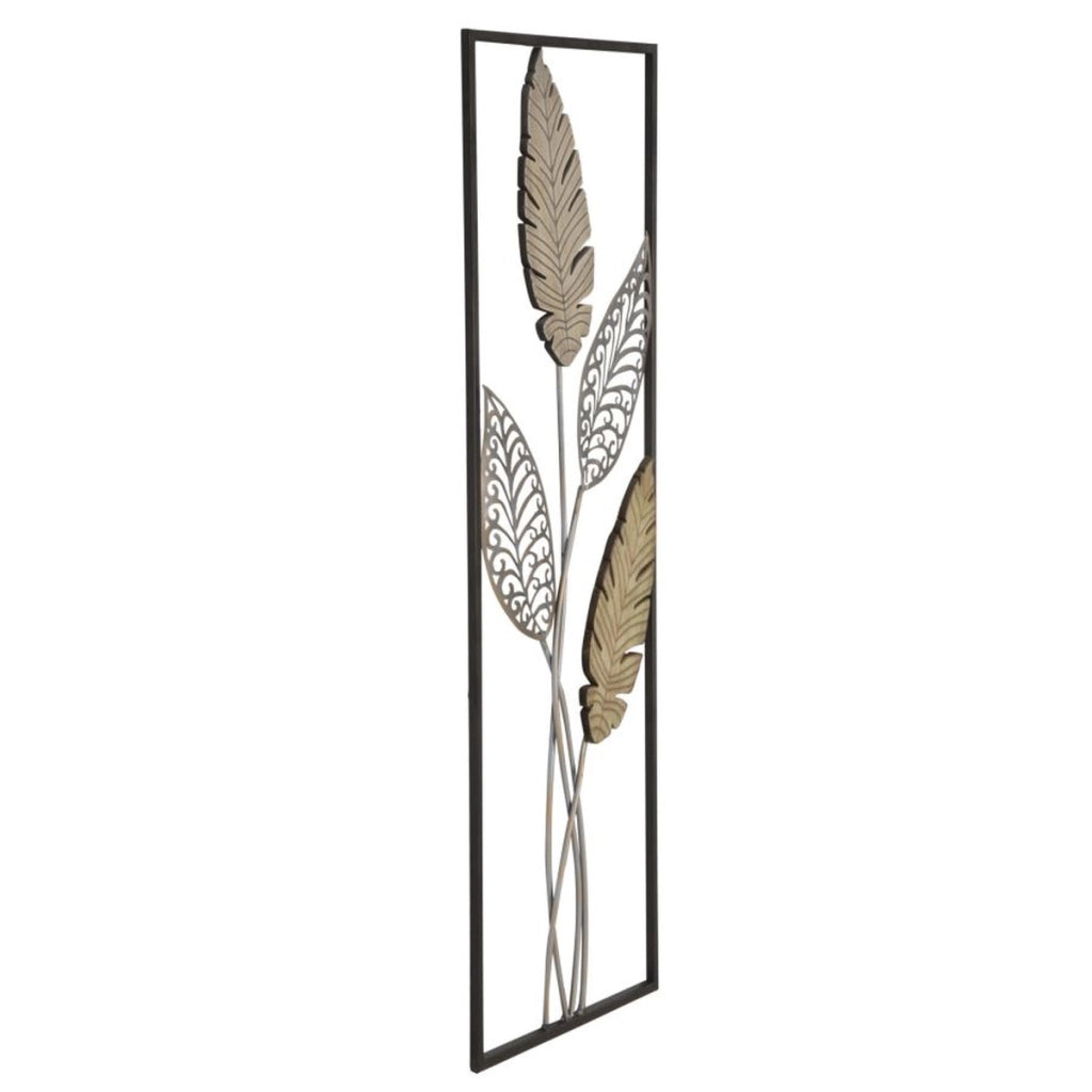Decorazione in Metallo 3D Foglia 53, Oro, Metallo, 30,5x1,9x91 cm