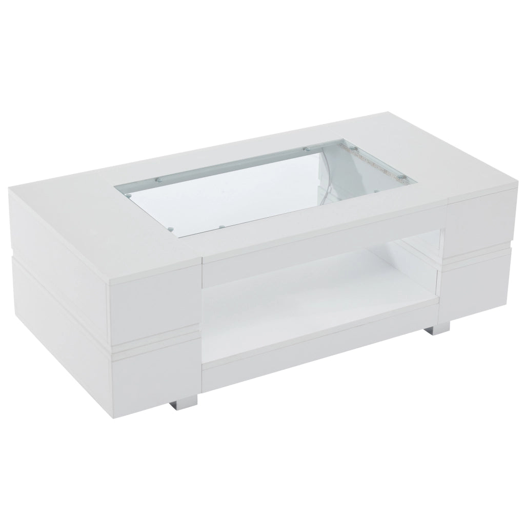 Tavolino da salotto LED bianco 100 x 50 x 35 cm in pannello truciolare e vetro