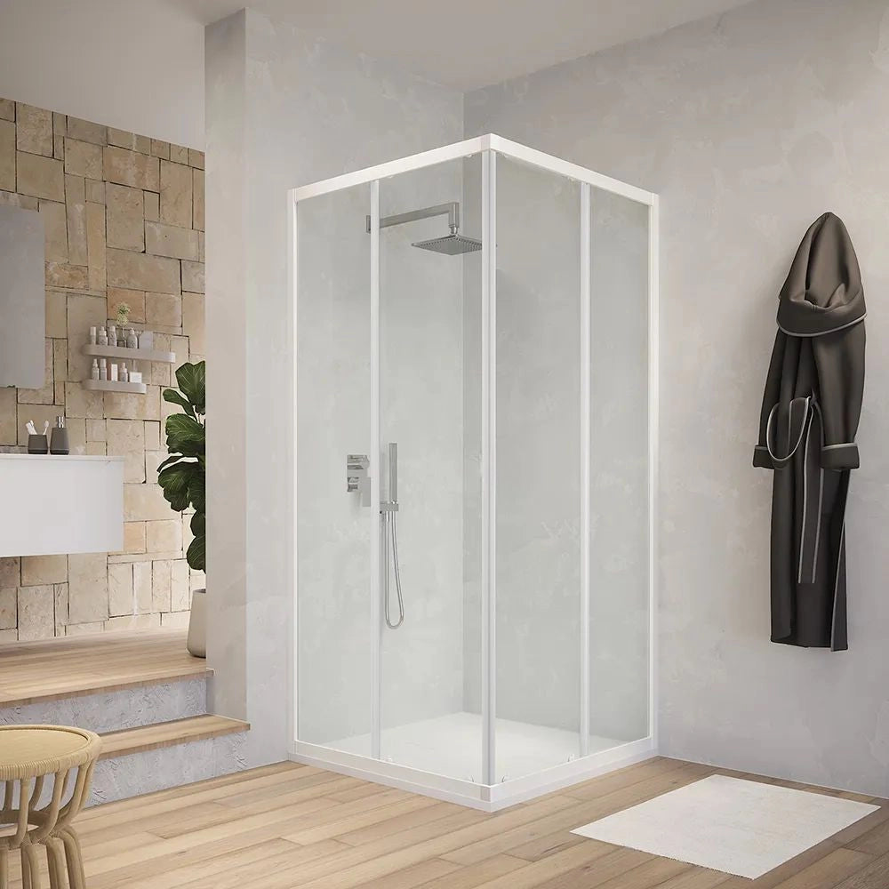 Box cabina doccia angolare con due ante scorrevoli in cristallo temprato trasparente *** misure 66.5-69.5x66.5-69.5xh...