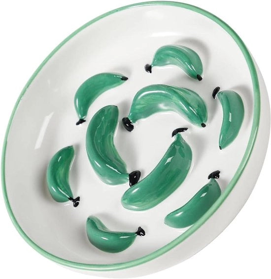 Piatto Lento per Gatti in Ceramica - Piatto Vibrante con Labirinto per Cibo Secco e Umido - Sicuro da Lavastoviglie - 16.2cm L x 3.5cm H - 7 oz - Verde