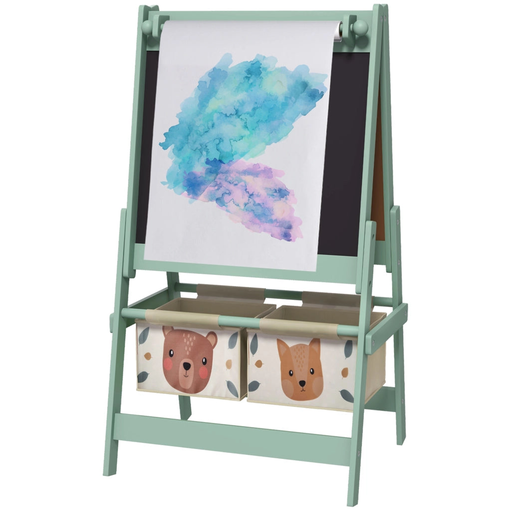 Lavagna per Bambini con Cavalletto 3 in 1 e 2 Contenitori, Et¨¤ 3-8 anni, 54x46.5x93cm, Verde