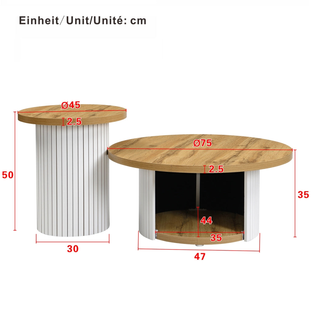 Set di 2 tavolini da caff¨¨ rotondi in MDF naturale con ripiani