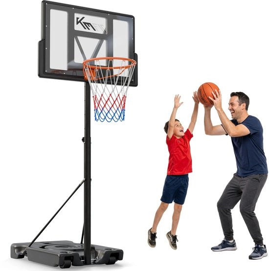 Palo da Basket per Esterno Adattabile 135–305 cm - Stendardo da Basket da Regolare - Anello da Basket per Esterno - Inclusa Rete - Base Stabile