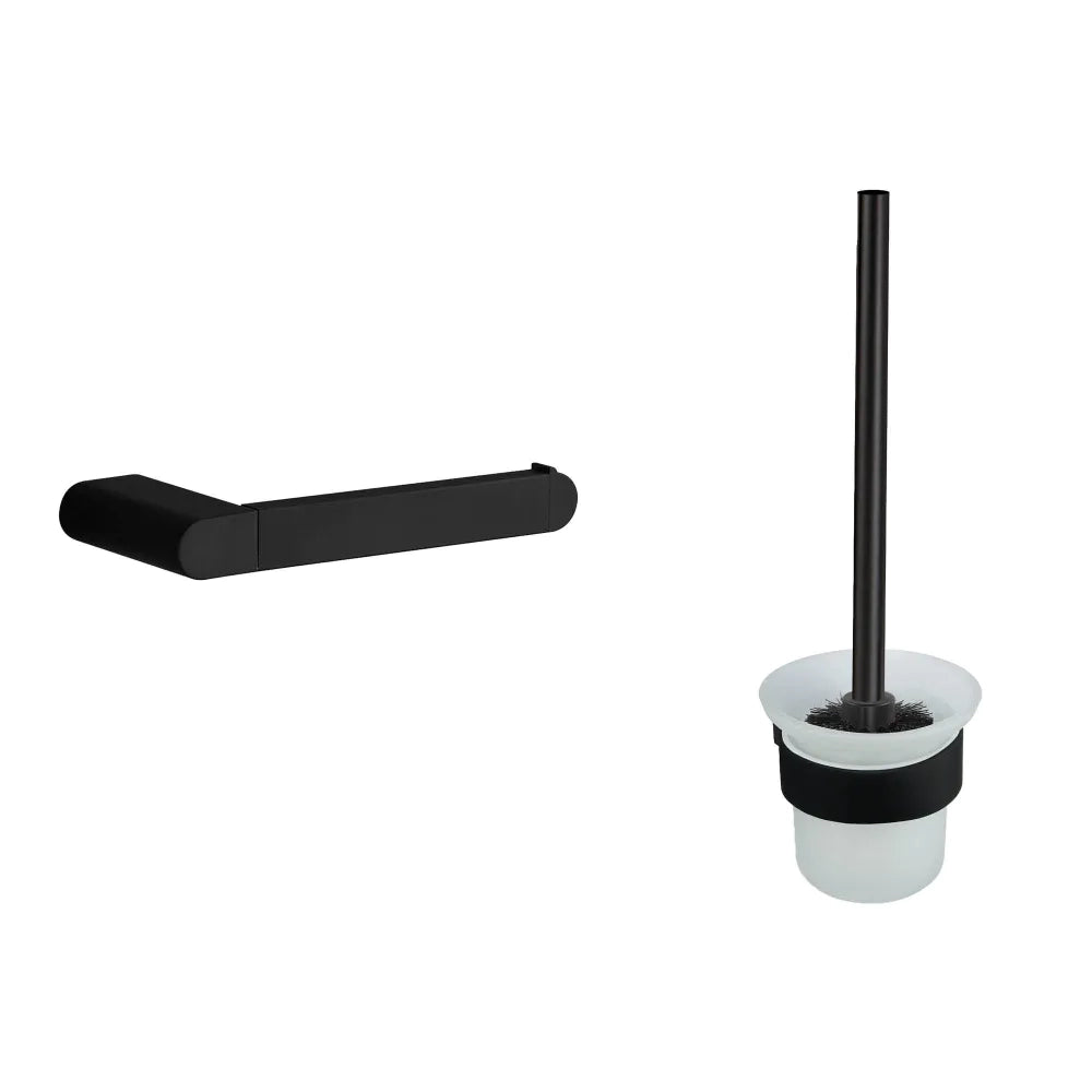 Set da bagno 2 accessori nero opaco: porta rotolo, porta scopino | Brush