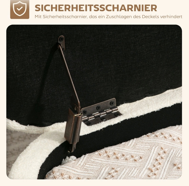 Panchetta con spazio contenitore 69L, seduta imbottita in fleece crema, gambe in acciaio, 114,5x40x48 cm