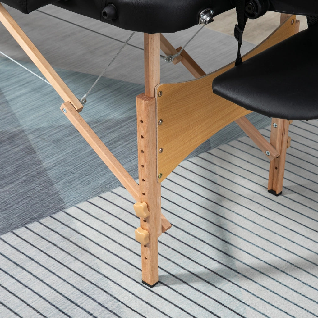 Lettino da massaggio pieghevole 180x60x88 cm in legno nero, altezza regolabile –