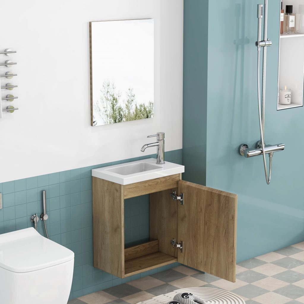 Mobile da bagno con lavabo e specchio - per bagno - in MDF - 45×34×58 cm - rovere