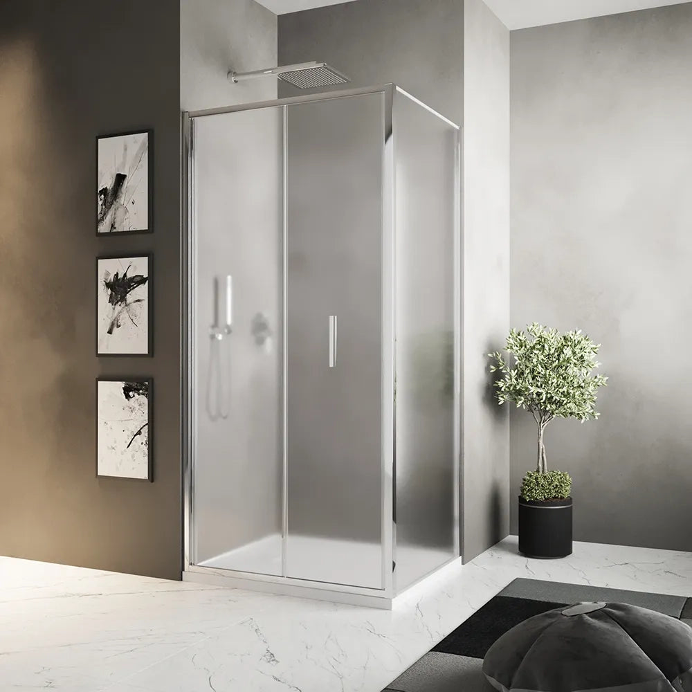 Box doccia slim 80x90cm con porta a libro e parete fissa profili cromati e vetro 6mm opaco h190| Portofino