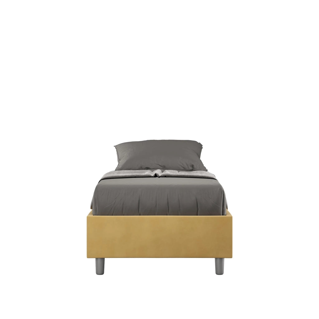 Letto 1 Piazza e Mezzo Sommier 110x200 cm con Rete e Contenitore Azelia Ocra
