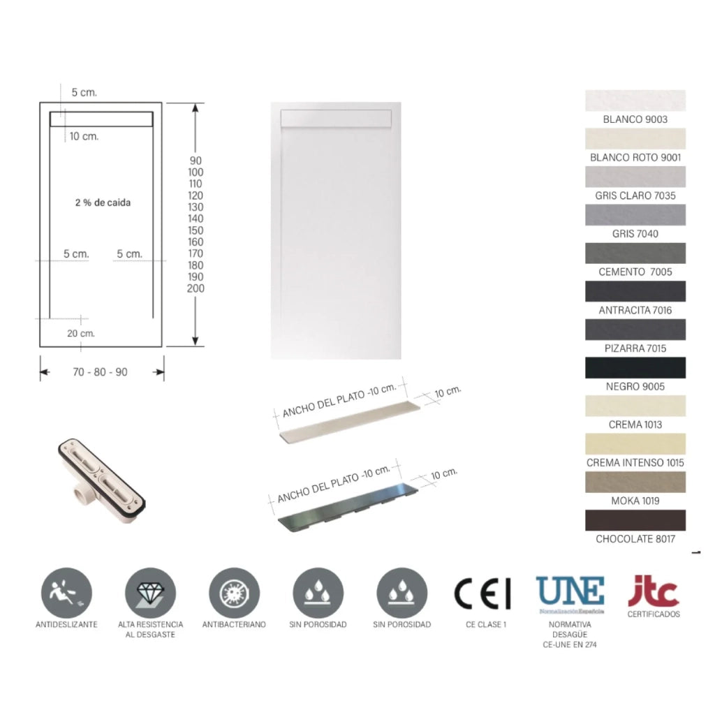 Piatto doccia Bidai con bordo 90X110 cm colore Grigio RAL 7040 griglia Grigio