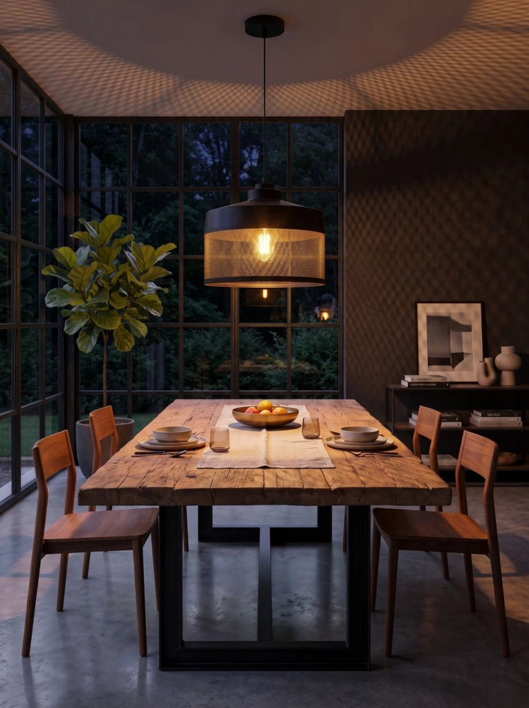 Lampada a Sospensione lampadario di Design Industriale Vintage in Rete Metallica Nera