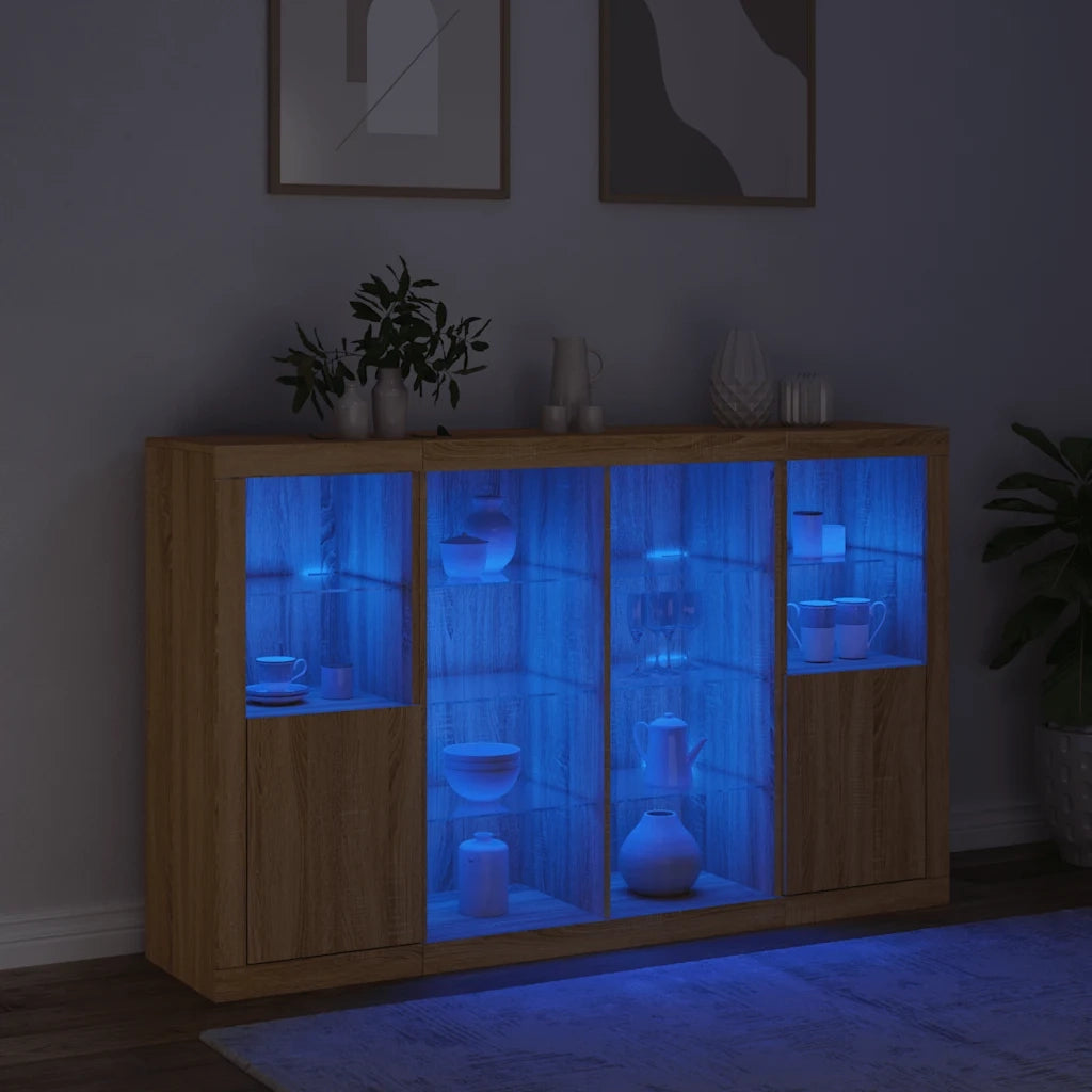 Credenze con Luci LED 3 pz Rovere Sonoma in Legno Multistrato 3209137