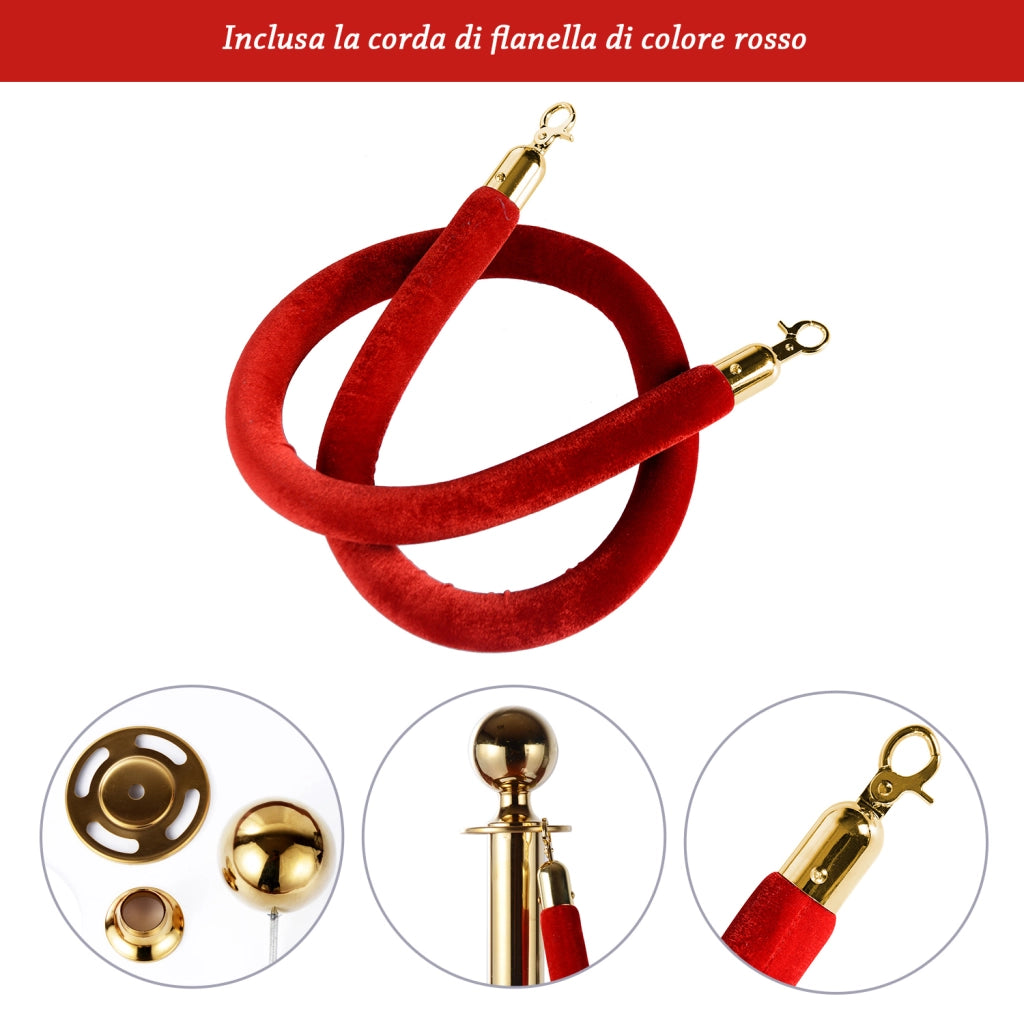 Colonnina Segnapercorso per Code Separatore in Acciaio Rosso e Oro