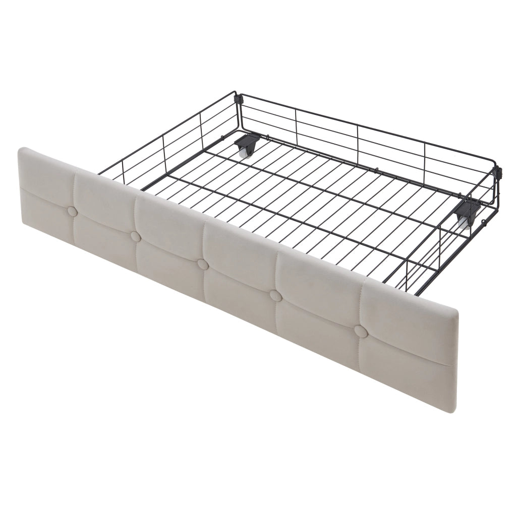 Divano letto imbottito ULEVR 90x200 cm con 2 cassetti, LED, USB e Type-C, beige