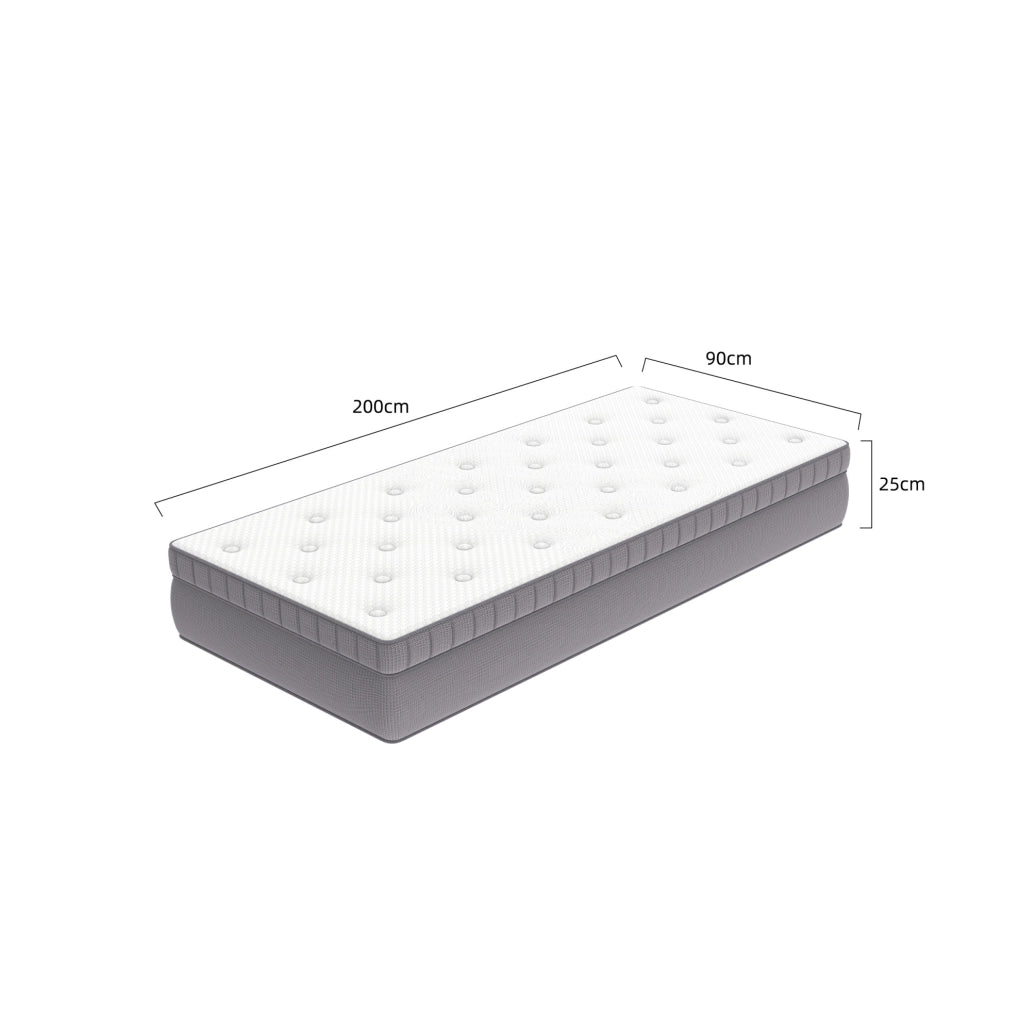 Materasso a molle e schiuma 7 zone 90 x 200 cm; altezza 25 cm; Ancient White