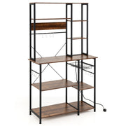 Scaffale da cucina stand per microonde a 6 ripiani con ripiani aperti, Scaffale da cucina con stazione di ricarica Marrone-Organizzazione della cucina