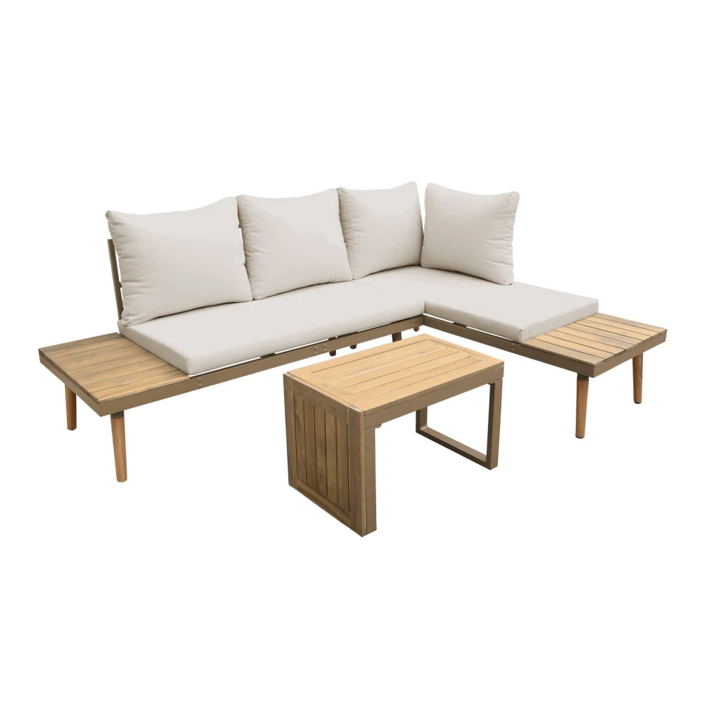 Salotto da giardino in alluminio e acacia,  4 posti, marrone