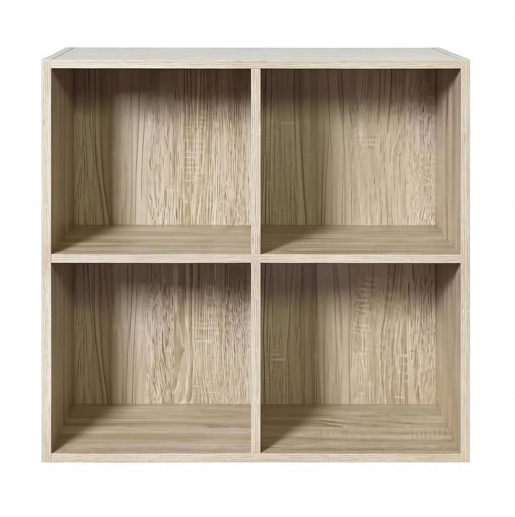 Libreria a cubi compatta in legno E1 60x60x29 cm con 4 scomparti, mobile aperto multifunzione per soggiorno e ufficio, colore legno chiaro