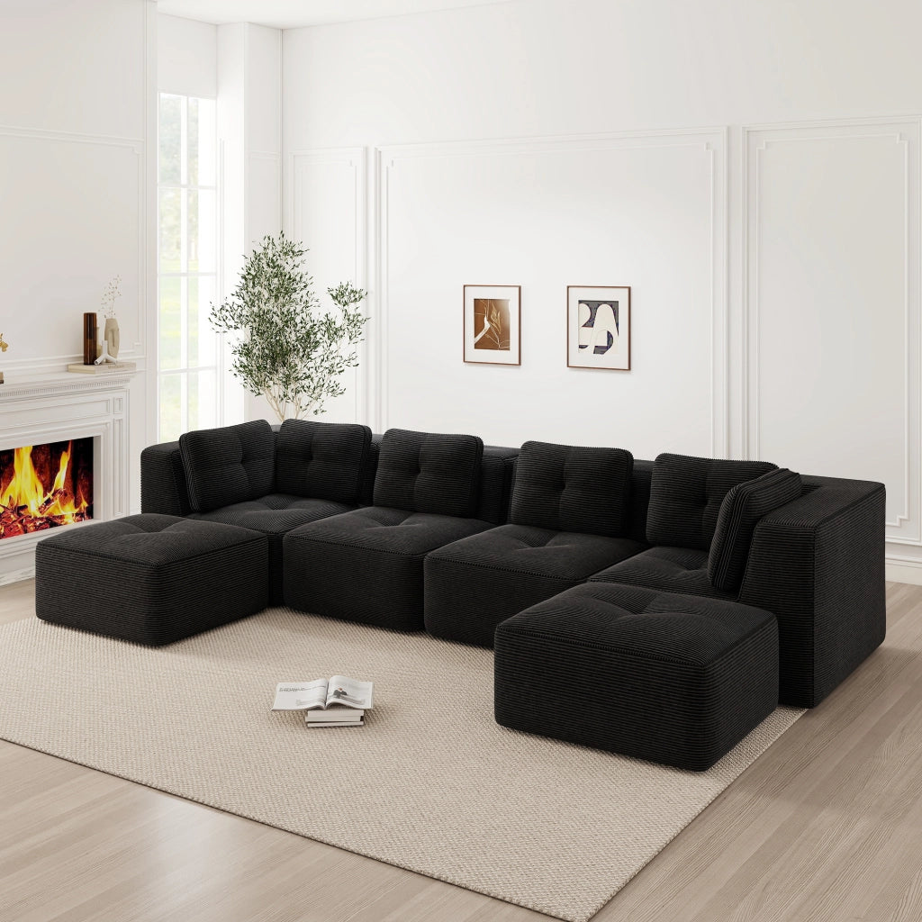 Divano Angolare Modulare con Ottomane ¨C MINIMAL ¨C Nero, Tessuto