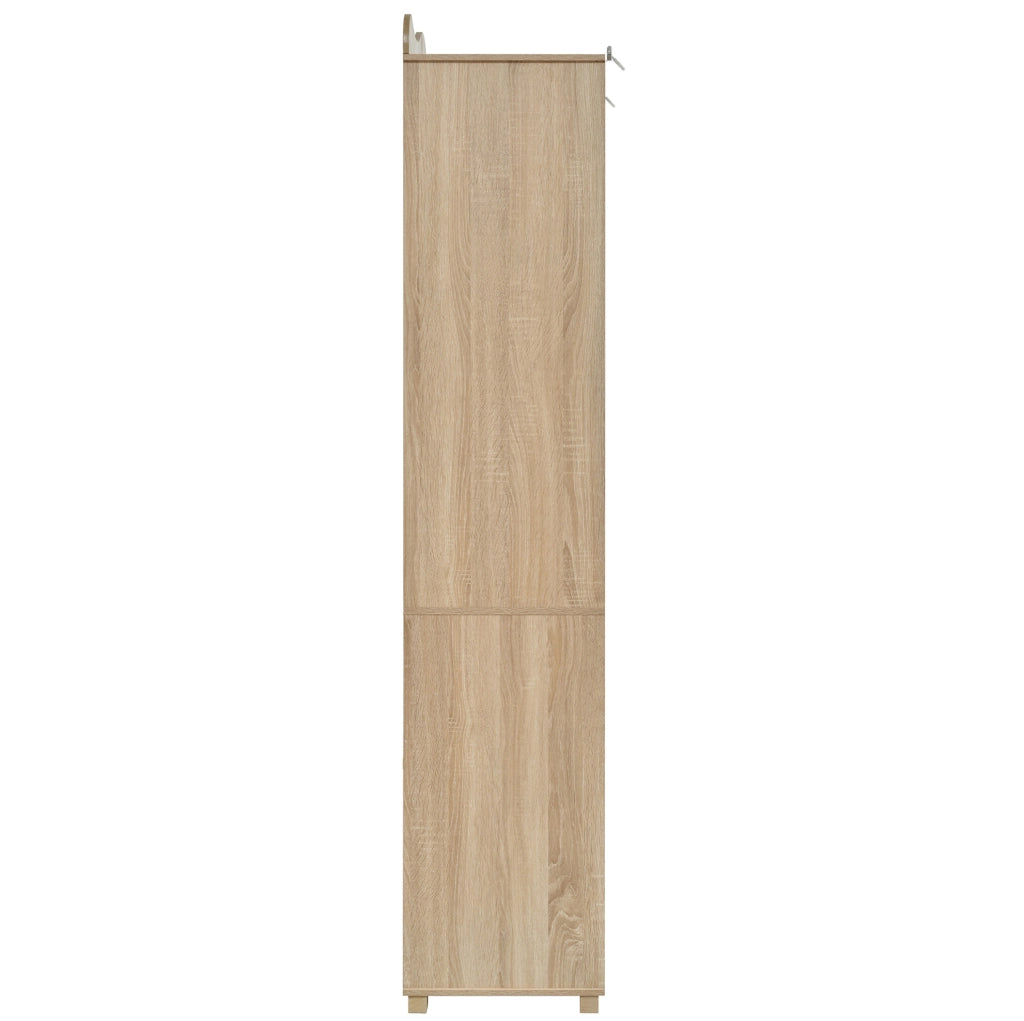 Guardaroba con specchio integrato e appendiabiti aperto in MDF color quercia, 115,5x38,5x194,5 cm