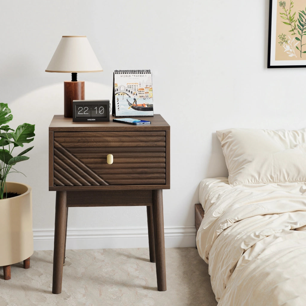 Comodino Moderno in MDF Effetto Noce con 2 Cassetti, 40x40x55 cm, Set da 2 Pezzi
