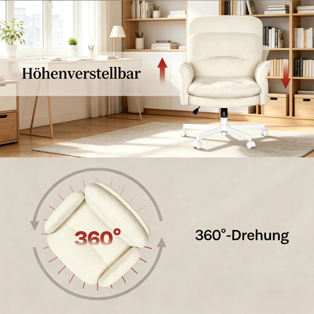 Sedia girevole beige in chenille, altezza regolabile