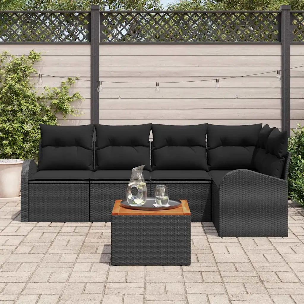 Set Divano da Giardino con cuscino 6 pcs Nero polyrattan 3347583
