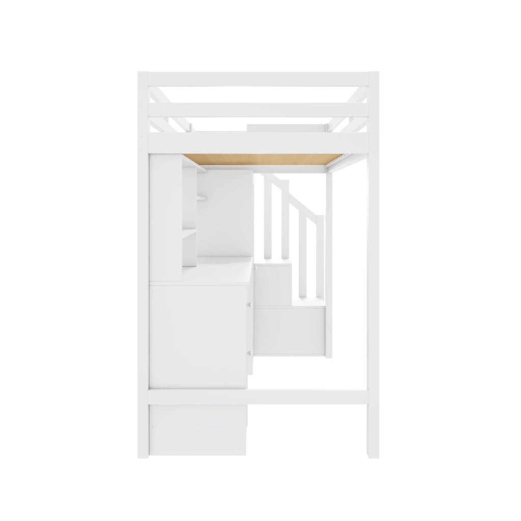 Letto a soppalco per bambini 90x200 cm bianco in MDF e legno con lavagna e contenitore， senza materasso