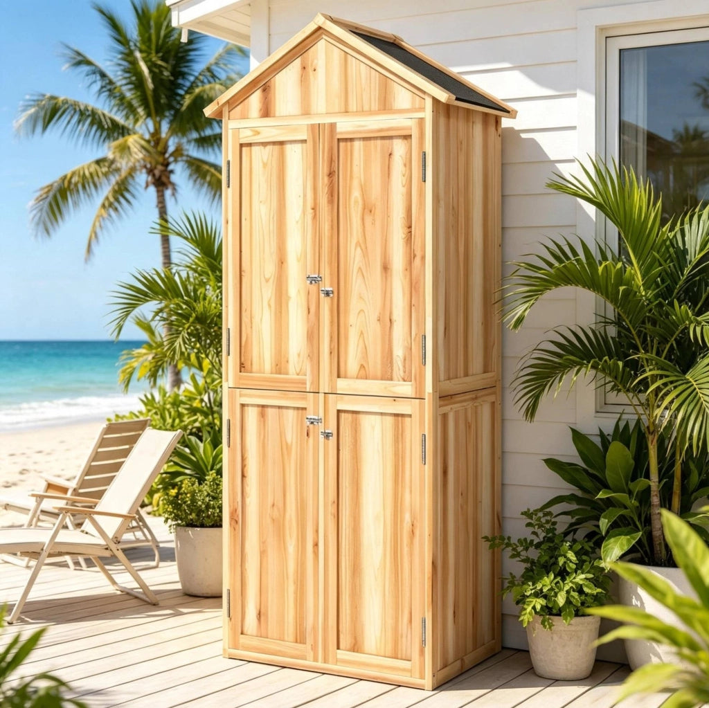 Capanno da giardino in legno di abete con tetto spiovente in asfalto, armadio esterno per utensili 82x50x190 cm