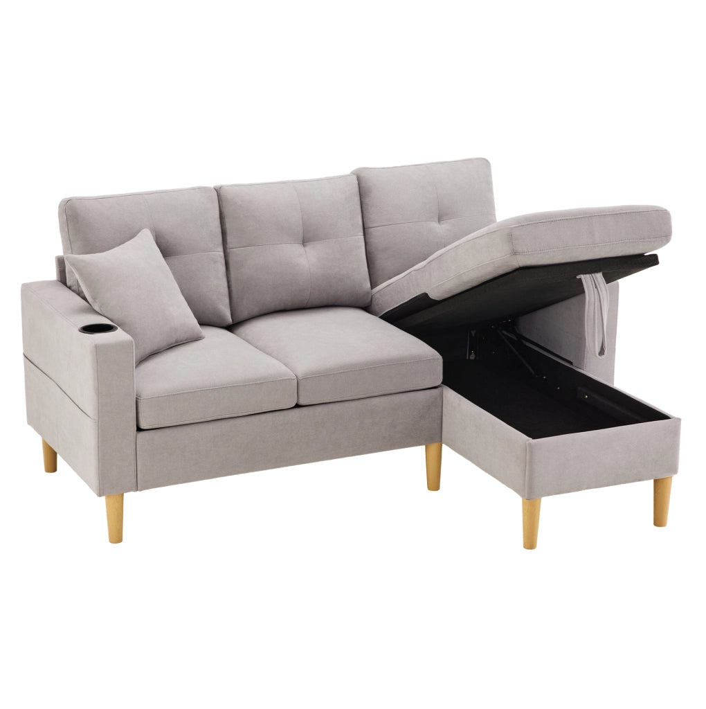 Divano angolare 3 posti con chaise longue e contenitore grigio