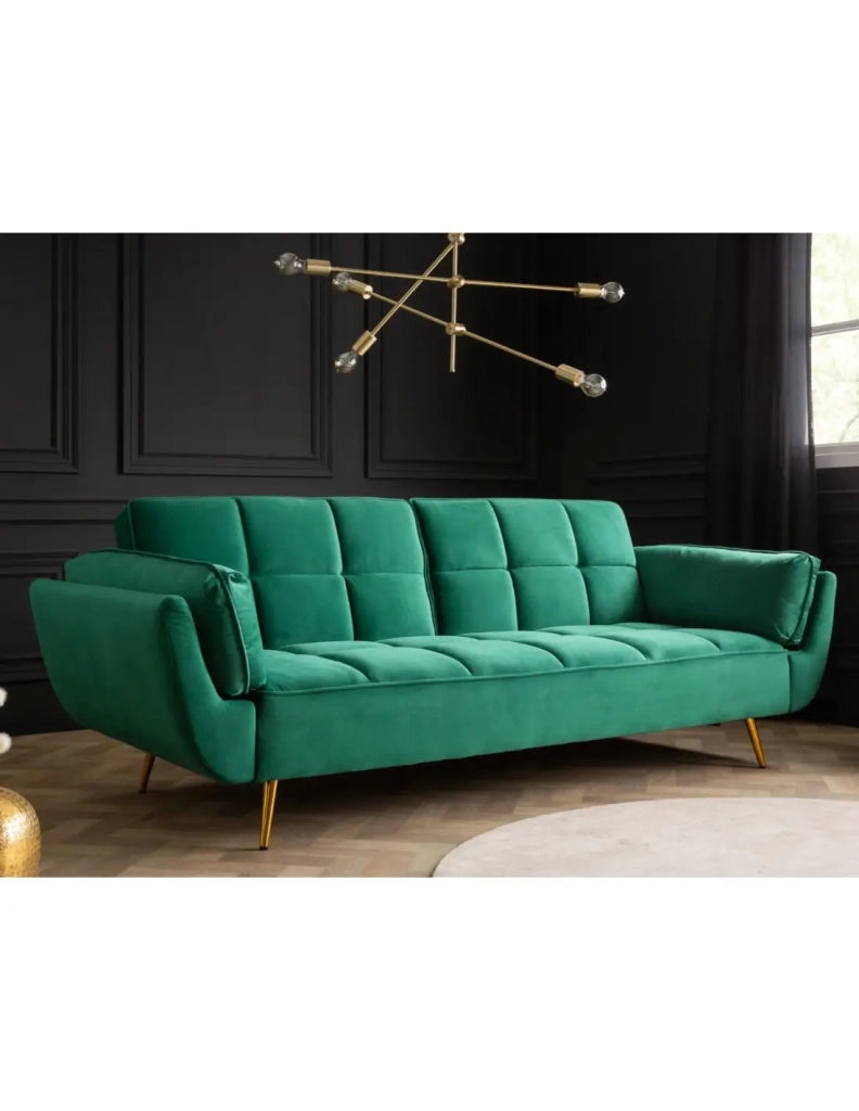 Divano dritto NEVISI verde smeraldo – Divano scandinavo trasformabile in velluto
