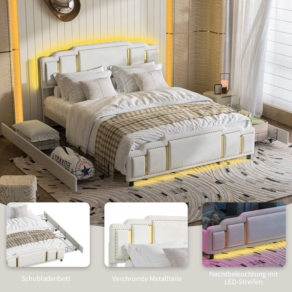 letto imbottito velluto beige 140 x 200 cm