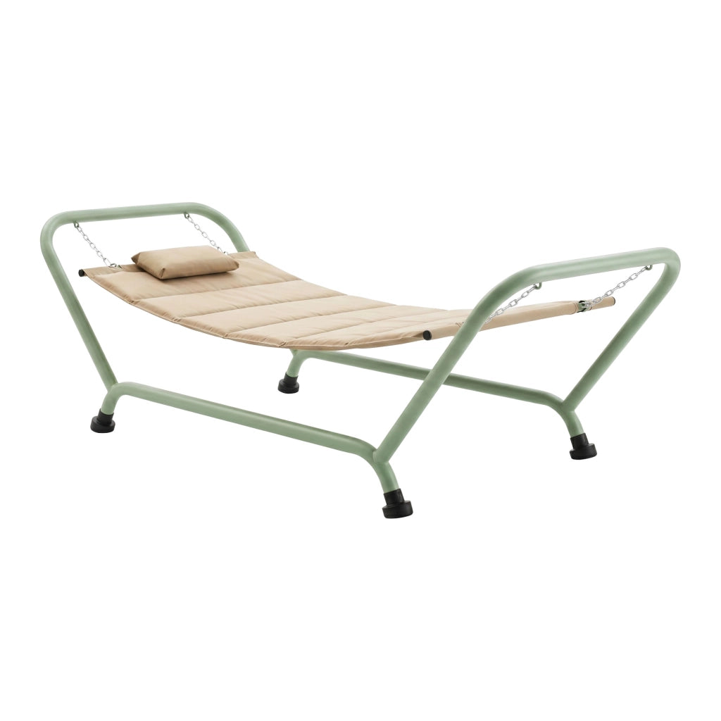 Levia  -  Amaca Da Giardino 233x86x95 cm Con Supporto in Metallo e Cuscino per Esterno in Tessuto Beige