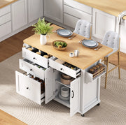 Isola cucina con ruote 107 x 45-70 x 90,5 cm bianco e legno, piano estensibile