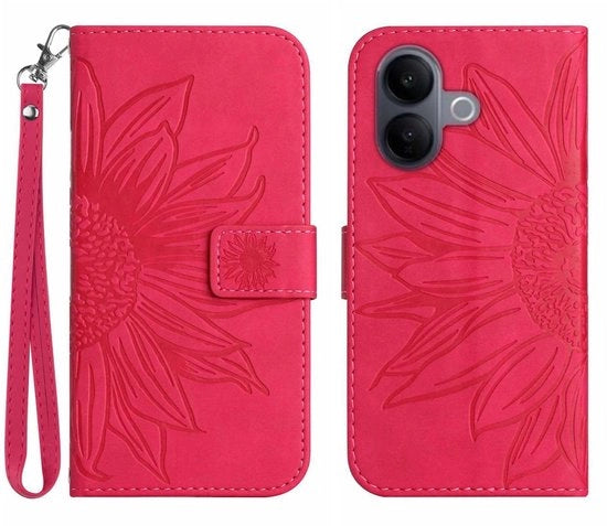 Custodia in pelle PU shockresistente con stampa di zinnia - con tasche per carte - chiusura magnetica - standard multiangolo - stile elegante - custodia per cellulare