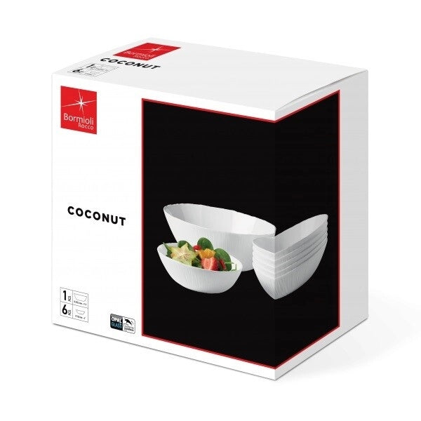 Set Macedonia coconut 7 pezzi Insalatiera + Ciotole bormioli bianco