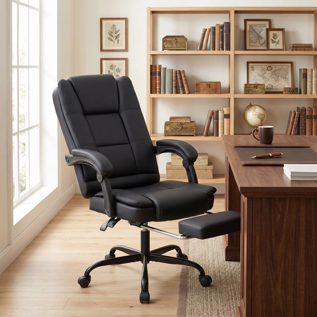Sedia da ufficio ergonomica reclinabile con poggiapiedi ¨C Minimal ¨C similpelle nera