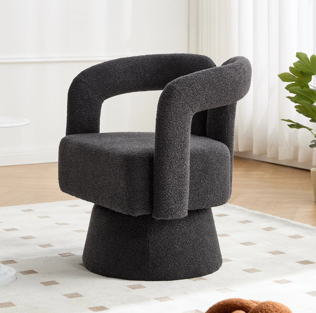Poltrona girevole in bouclé grigio scuro 360°