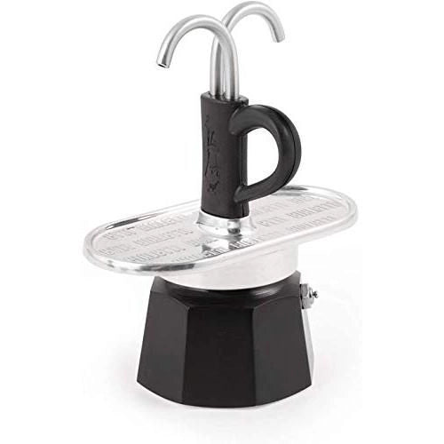 Bialetti 0007302-NP Mini Express Moka Caffettiera 2 tazze in alluminio con erogatore diretto colore Nero