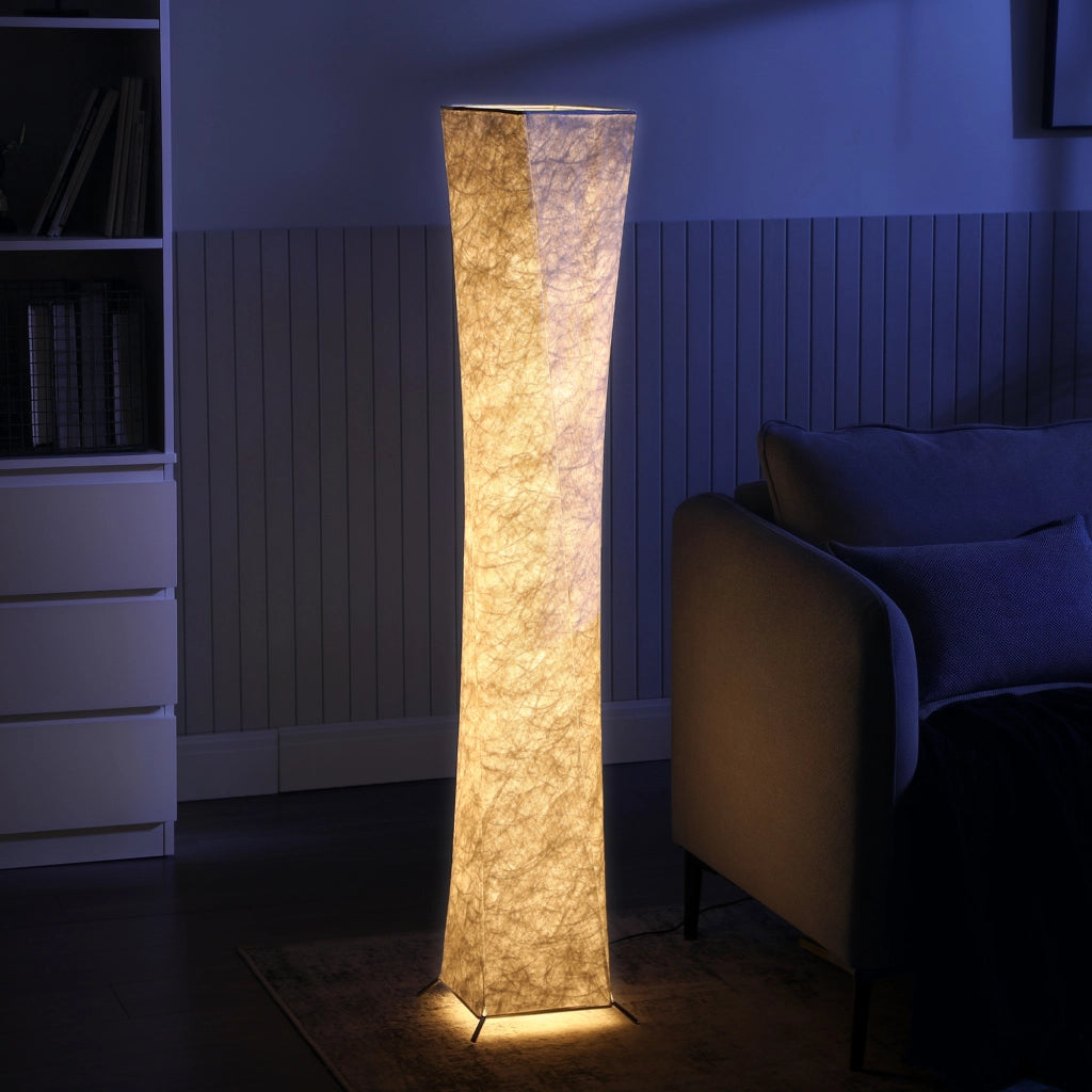 Lampada da Terra Moderna ¨C Minimal ¨C Acciaio e Tessuto, 25x25x129 cm, Bianco e Argento