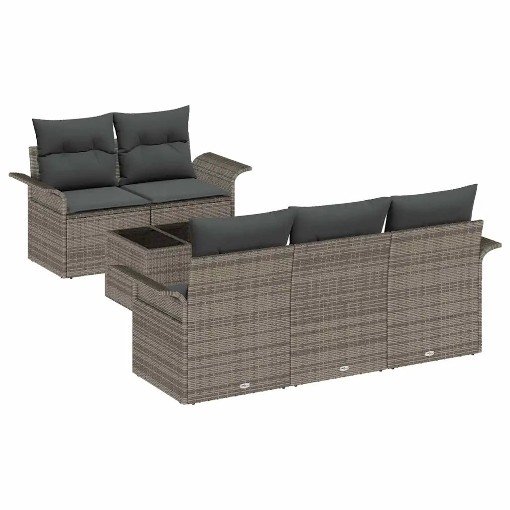 Set Divano da Giardino 6 pcs Grigio Polyrattan, Acciaio e Vetro