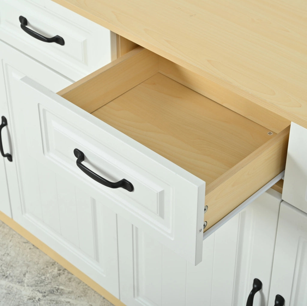 Credenza 160x35x80 cm con 4 ante e 4 cassetti in MDF bianco