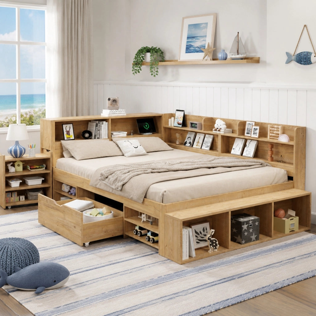 Letto multifunzionale per bambini 140x200 cm con ampio spazio contenitivo