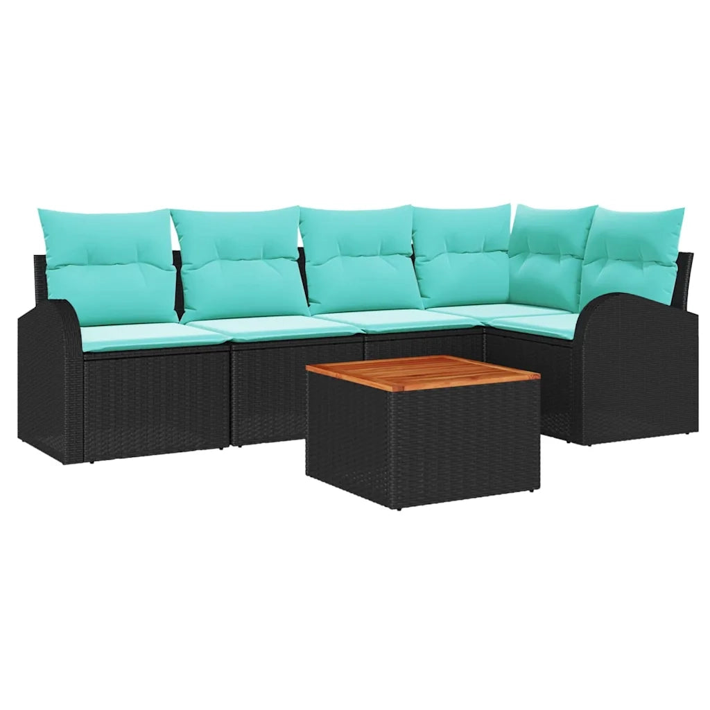 Set Divano da Giardino 6 pcs Nero e Turchese polyrattan 3356254