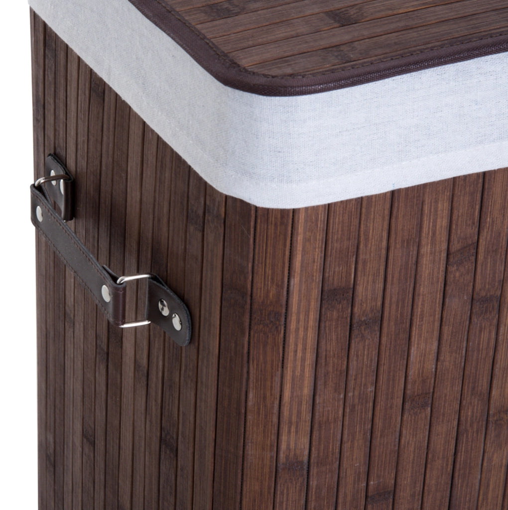 Cesto porta biancheria 72L in bambù con coperchio e manici, 40x30x60 cm, colore marrone scuro