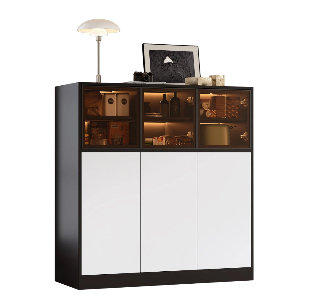 Mobile contenitore con 6 ante e illuminazione LED; 100 x 40 x 105 cm; nero e bianco